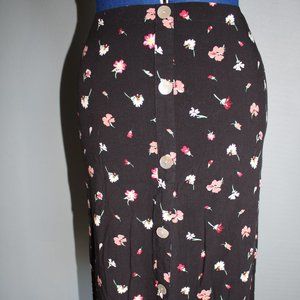Love, Fire Black Floral Faux Button Front A-Line Skirt ~M~ RN 44480